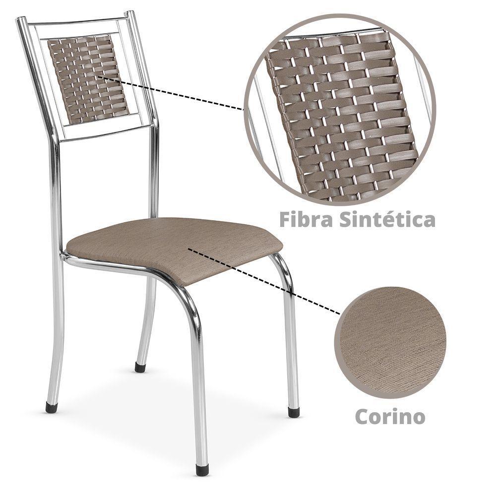 Kit 6 Cadeira Jantar Moderna Cromada Aço Junco Cozinha Sala Bege Cromada - 5