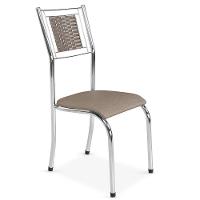 Kit 6 Cadeira Jantar Moderna Cromada Aço Junco Cozinha Sala Bege Cromada