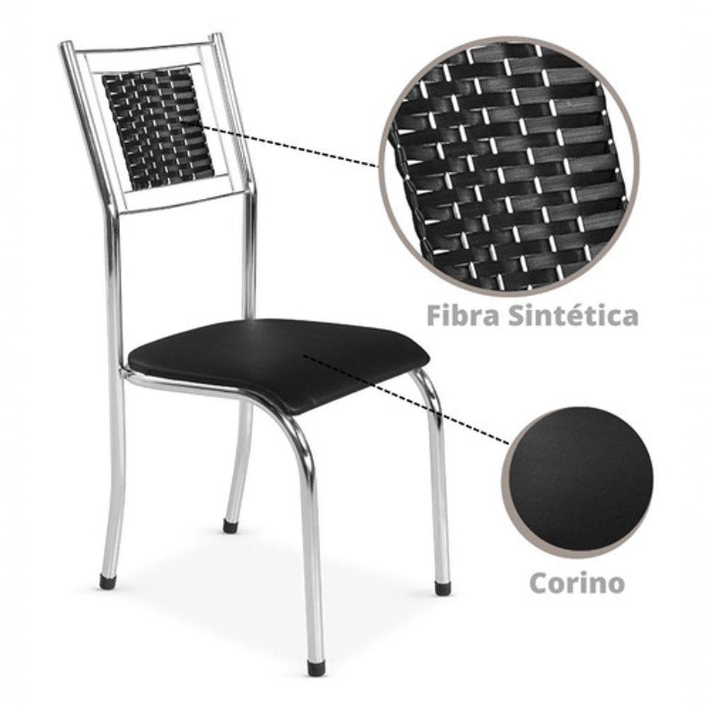 Kit 6 Cadeira Jantar Moderna Cromada Aço Junco Cozinha Sala Preto Cromada - 5