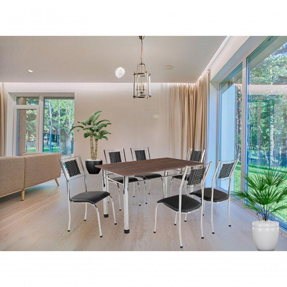 Kit 6 Cadeira Jantar Moderna Cromada Aço Junco Cozinha Sala Preto Cromada - 6