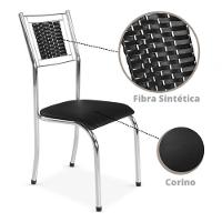 Kit 6 Cadeira Jantar Moderna Cromada Aço Junco Cozinha Sala Preto Cromada - 5
