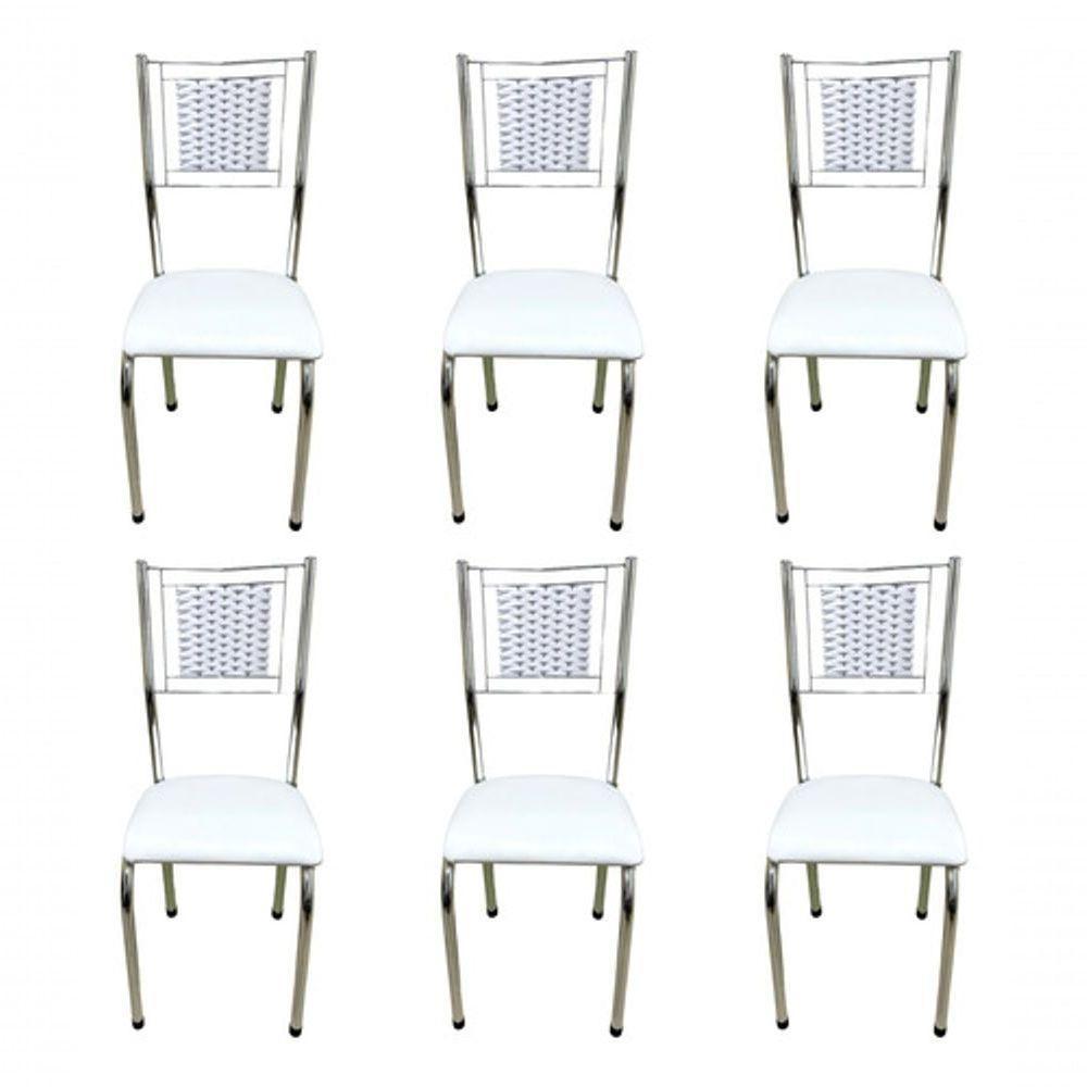 Kit 6 Cadeira Jantar Moderna Cromada Aço Junco Cozinha Sala Branco Cromada - 1