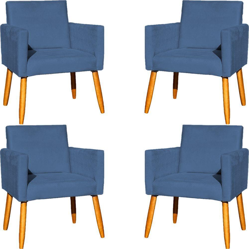Kit 4 Poltronas Para Recepção Nina Suede Cores Pé Palito 30cm Castanho - Suede - 1