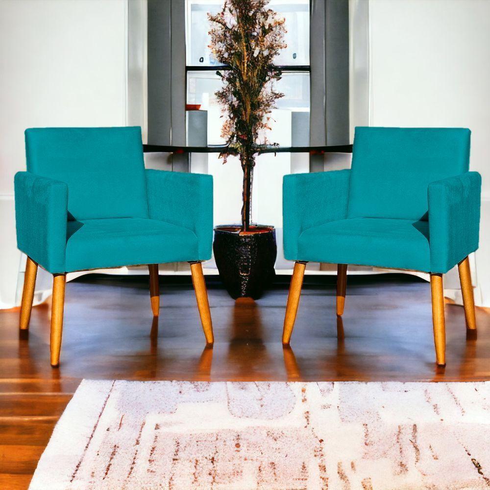 Kit 3 Poltronas Para Recepção Nina Suede Cores Pé Palito 30cm Castanho - Suede - 6