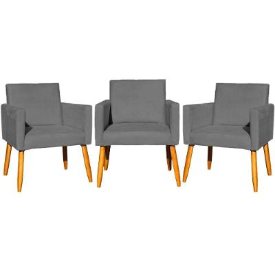 Kit 3 Poltronas Para Recepção Nina Suede Cores Pé Palito 30cm Castanho - Suede