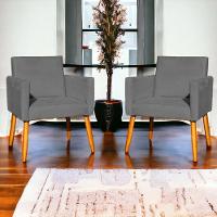 Kit 3 Poltronas Para Recepção Nina Suede Cores Pé Palito 30cm Castanho - Suede - 4