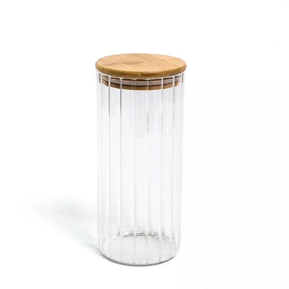Pote 1100ml De Vidro Canelado Com Tampa De Bambu -oikos - 6