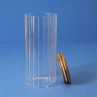 Pote 1100ml De Vidro Canelado Com Tampa De Bambu -oikos