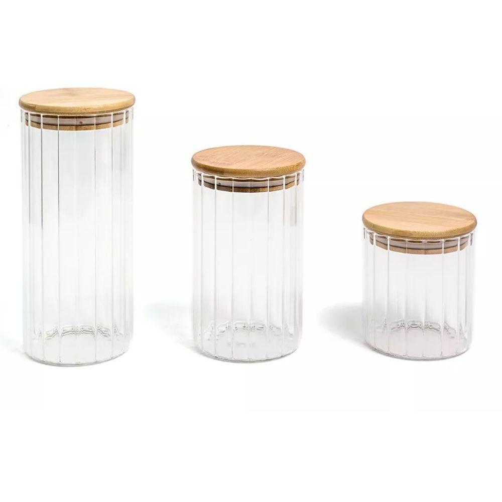 Pote 800ml De Vidro Canelado Com Tampa De Bambu -oikos - 2