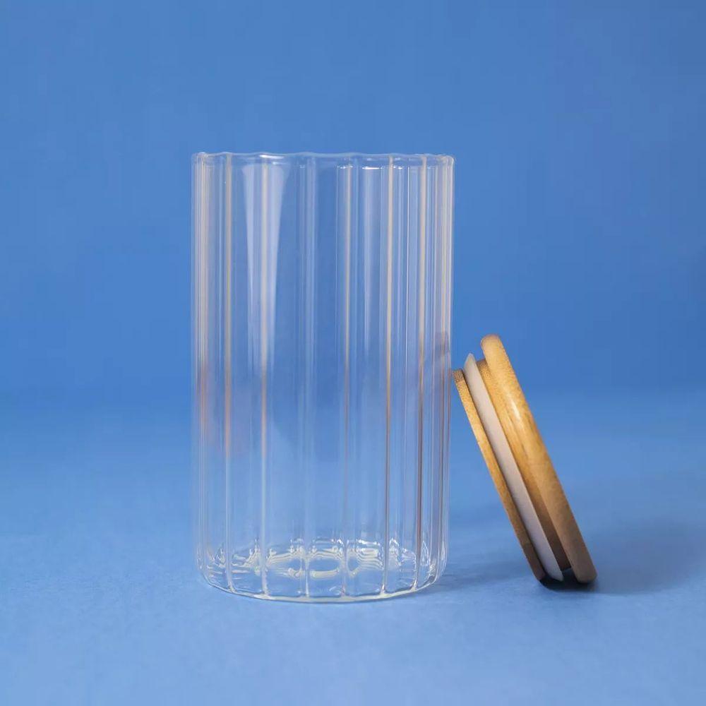 Pote 800ml De Vidro Canelado Com Tampa De Bambu -oikos - 5