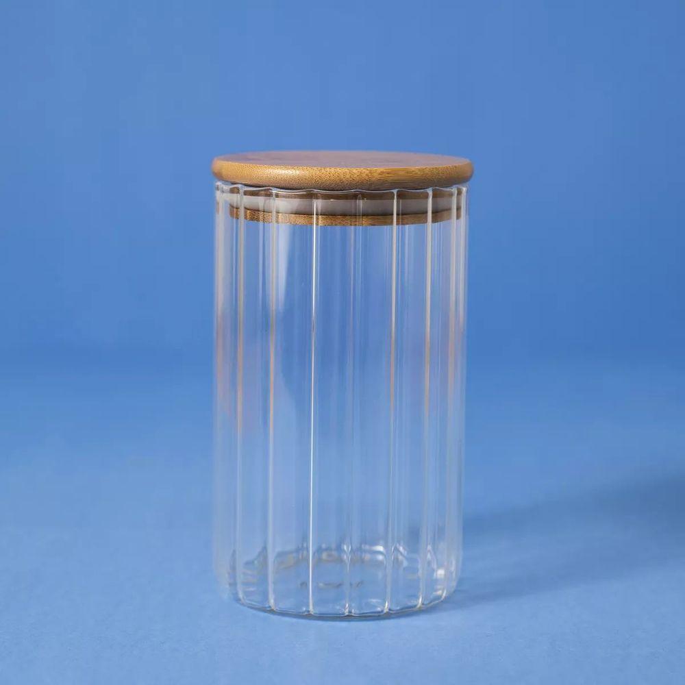 Pote 800ml De Vidro Canelado Com Tampa De Bambu -oikos - 6
