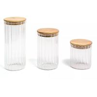 Pote 800ml De Vidro Canelado Com Tampa De Bambu -oikos - 2