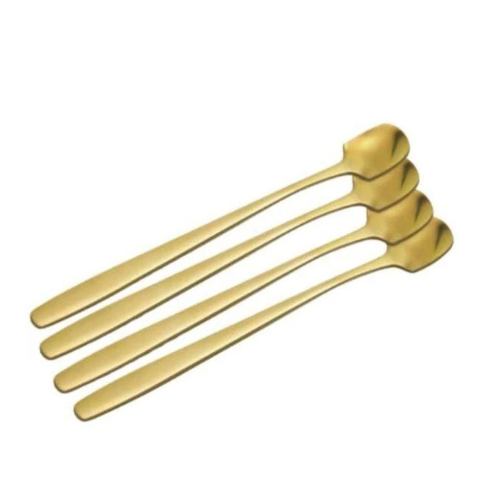 Jogo Colheres Café Chá Cabo Longo Dourada 4 Peças - 2