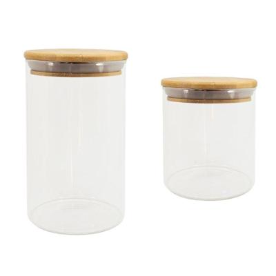 Kit 2 Potes Herméticos Tampa De Bambu Redondo 500ml E 1100ml