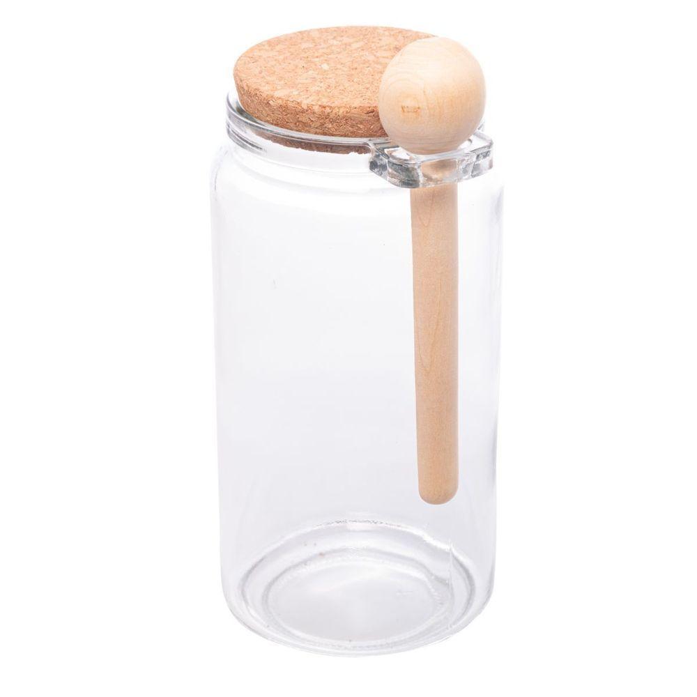 Pote De Vidro Redondo C/ Rolha E Colher Em Bambu 1l - 1