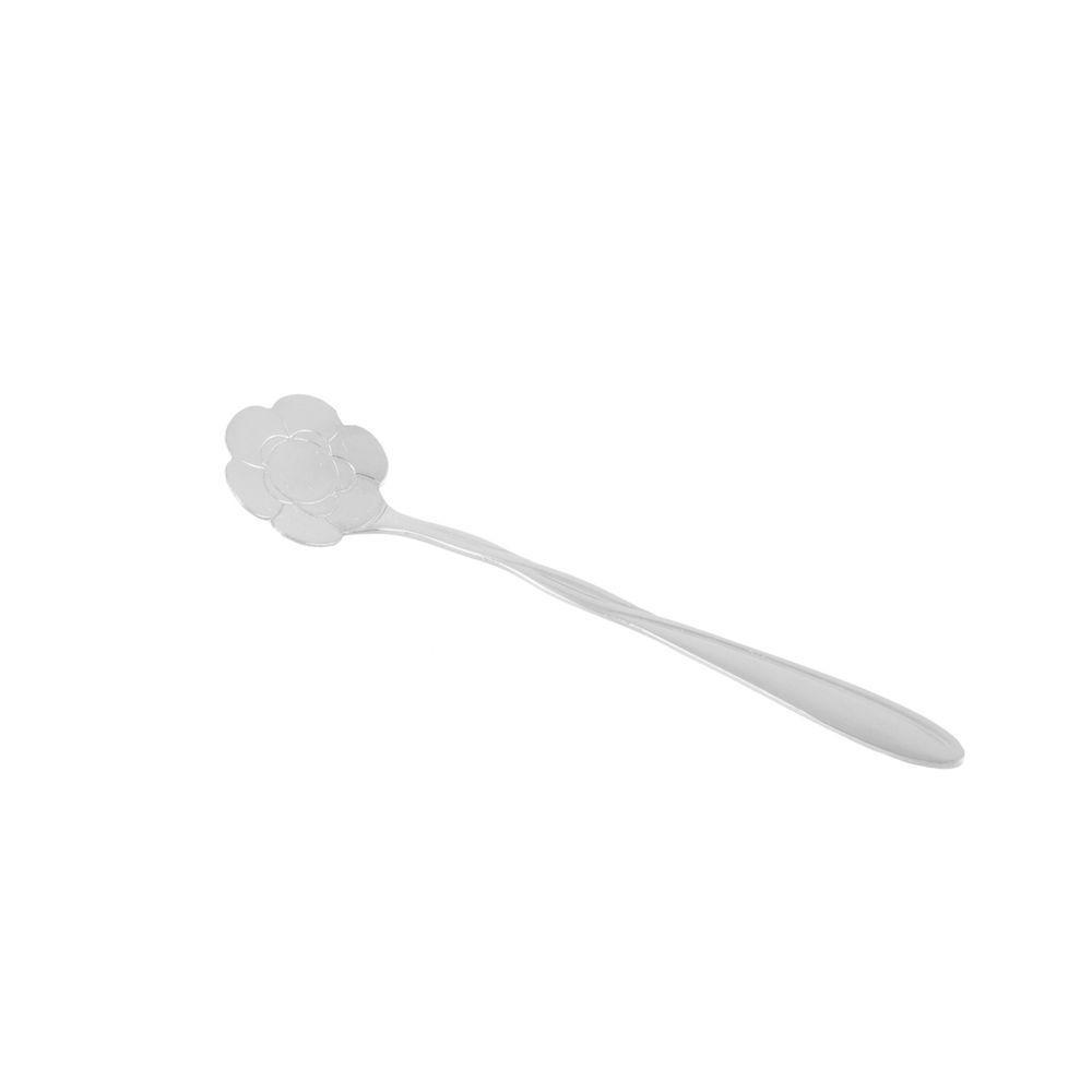 Conjunto 4 Colheres Aço Inox Para Chá Flores Prateada - 6