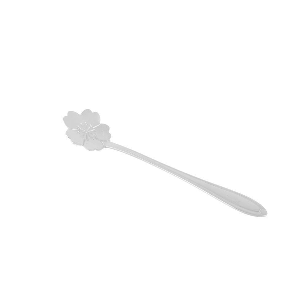 Conjunto 4 Colheres Aço Inox Para Chá Flores Prateada - 7