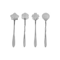 Conjunto 4 Colheres Aço Inox Para Chá Flores Prateada - 1
