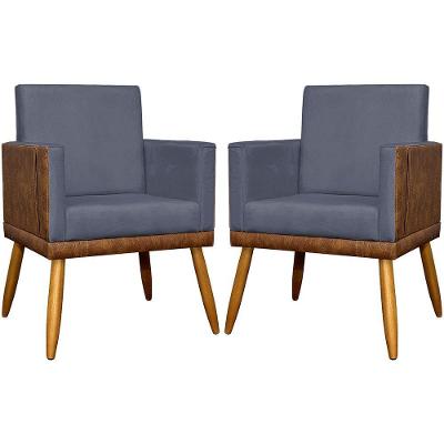 Kit 2 Poltronas Decorativas Lis Pés Palito 30cm Corino Suede Cinza Clique & Decore