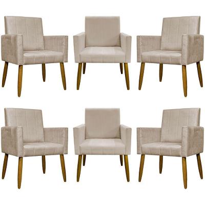Kit 6 Poltronas Decorativas Mari Para Sala Suede Bege Clique & Decore