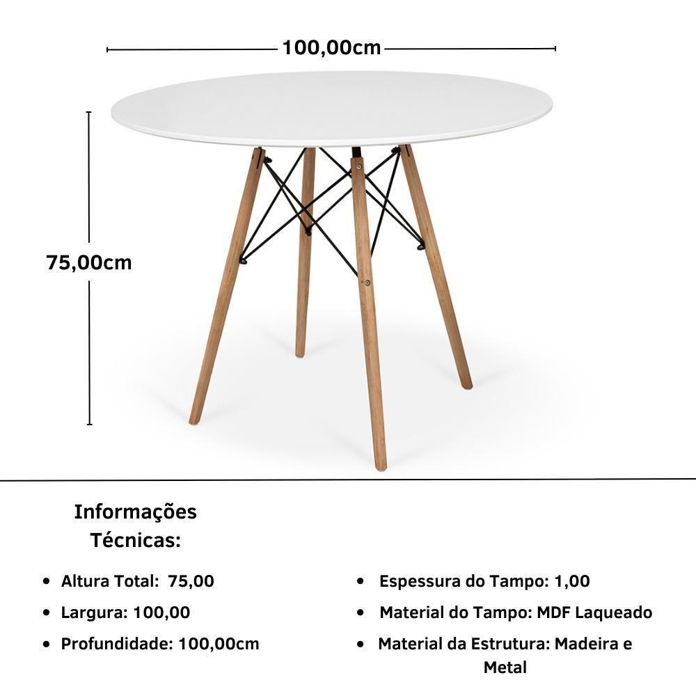 Conjunto Mesa De Jantar Redonda Eiffel Branca 100cm Com 4 Cadeiras Itália - Nude - 3