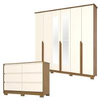 Cômoda Ravenna E Guarda Roupa Casal Andréas Nature Off White Com Espelho - Henn - 1