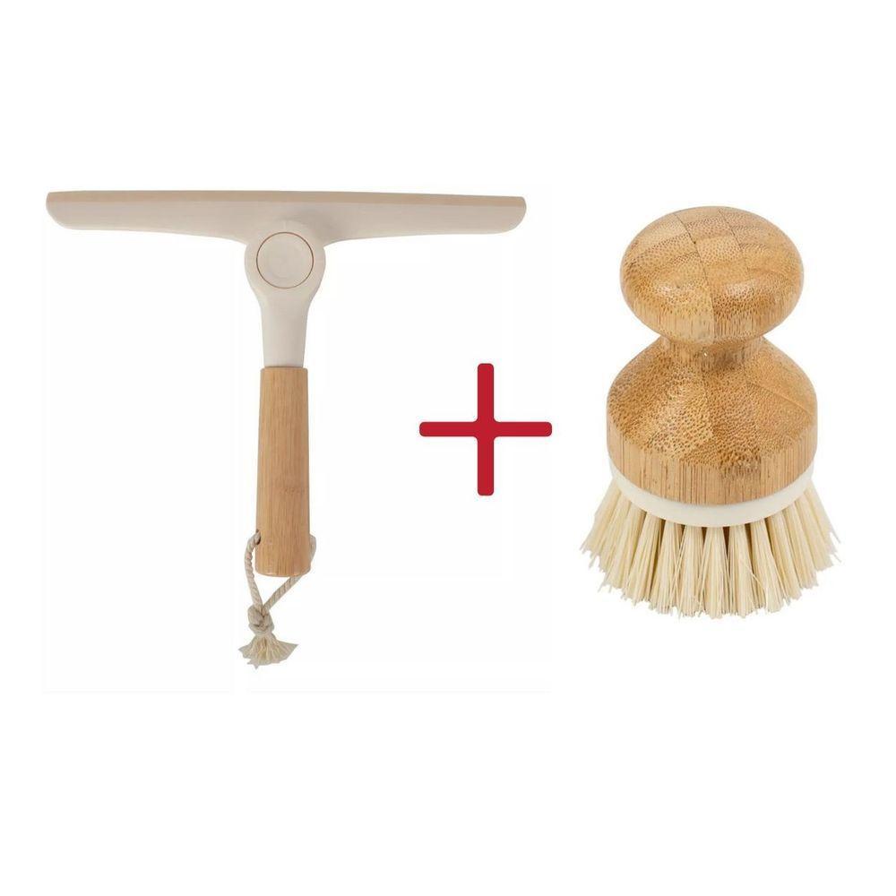 Kit Escova De Limpeza E Rodo De Pia Dobrável Bambu Off White - 1