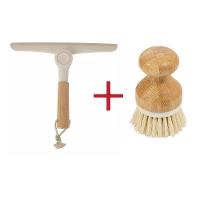 Kit Escova De Limpeza E Rodo De Pia Dobrável Bambu Off White - 1