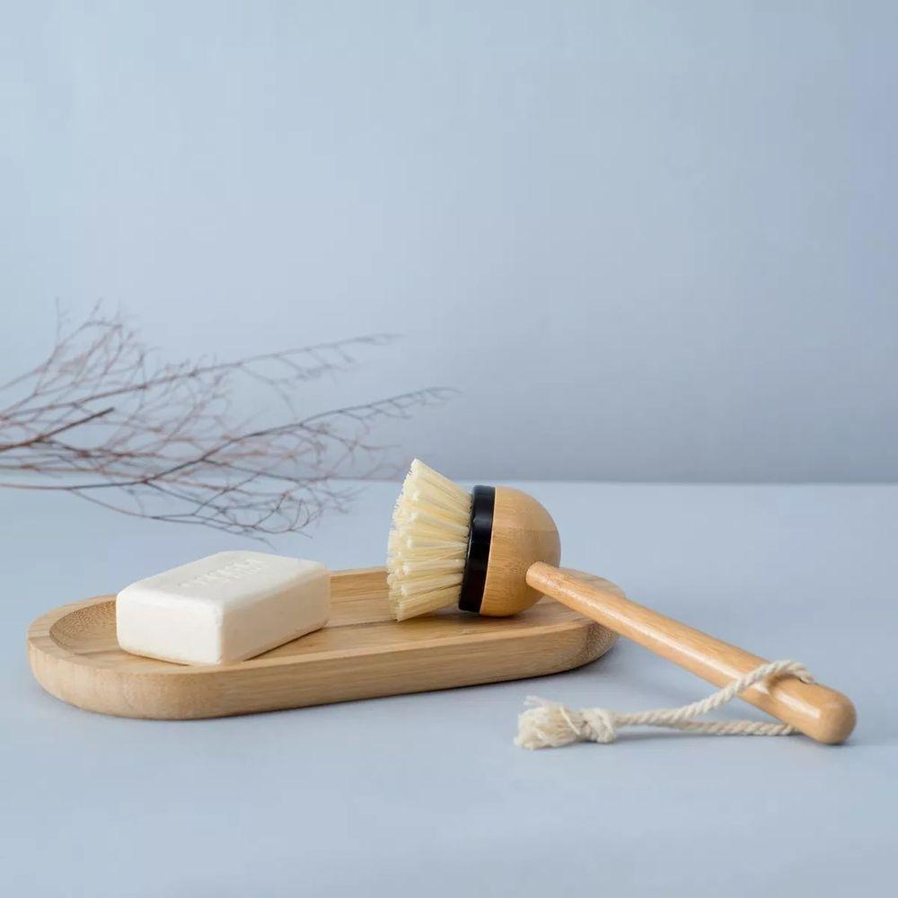 Escova De Limpeza Redonda Com Cabo Longo De Bambu Oikos:preto - 3