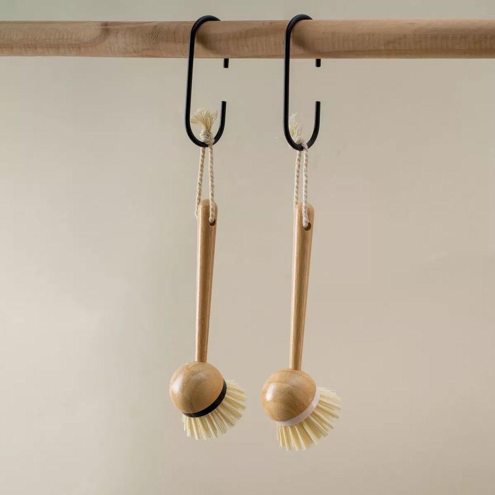 Escova De Limpeza Redonda Com Cabo Longo De Bambu Oikos:preto - 5