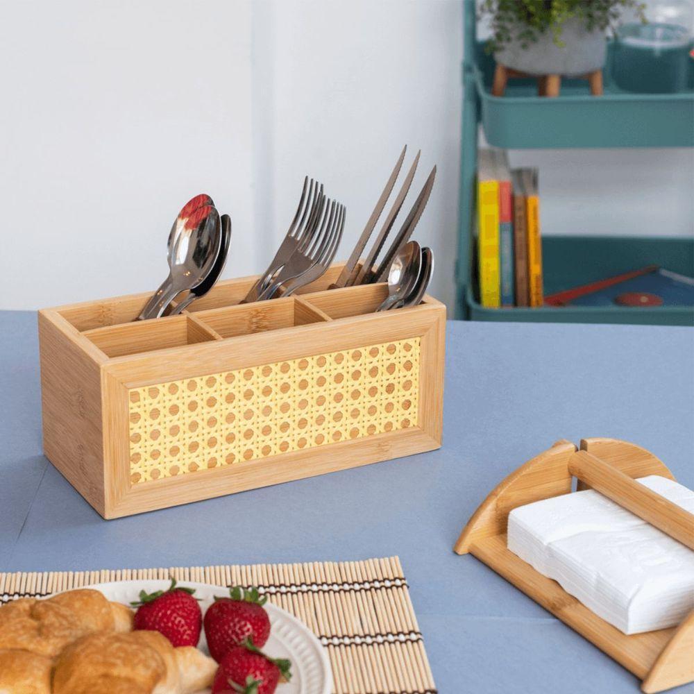 Caixa Organizadora De Bambu E Palha Indiana 6 Nichos - 2