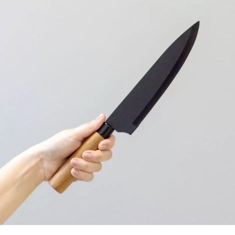 Faca Chefe Inox Cor Grafite Cabo Acácia 32cm - 3