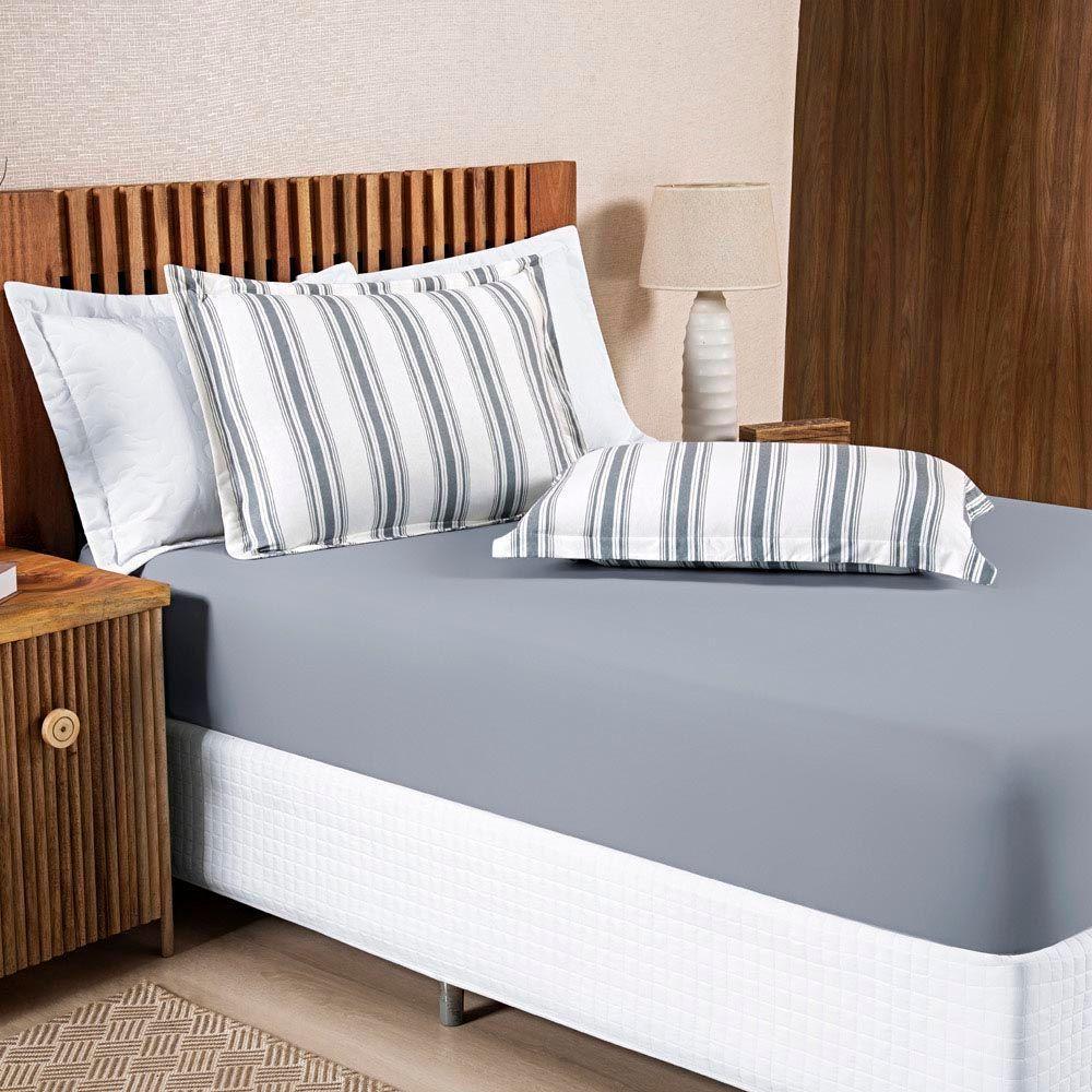 Jogo De Lençol Mimis Queen 3 Peças Malha 100% Algodão Extra Macio - Cinza - 1