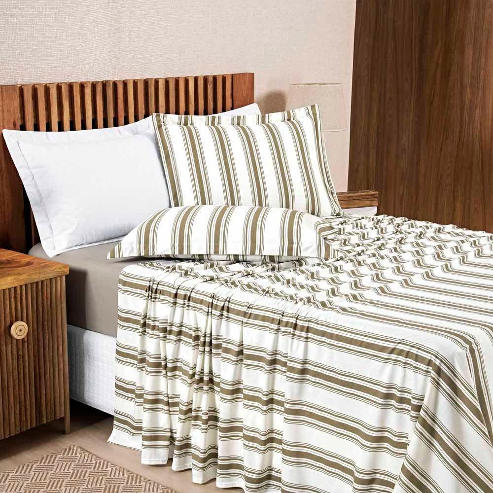 Jogo De Lençol Mimis Queen 4 Peças Malha 100% Algodão Extra Macio - Cáqui - 2