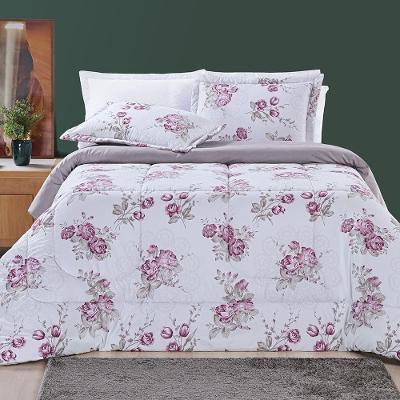 Edredom Júlia Casal King 03 Peças Tecido Dupla Face Microfibra 200 Fios Floral - Lilac