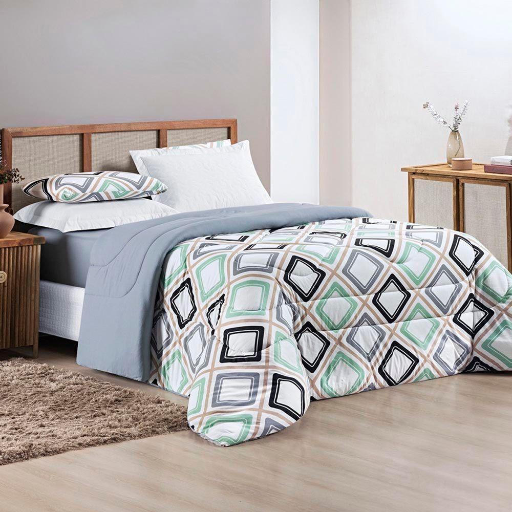 Kit Edredom Grace Super King 01 Peça 100% Algodão Dupla Face Extra Macio Estampado - Harmony Cinza - 1