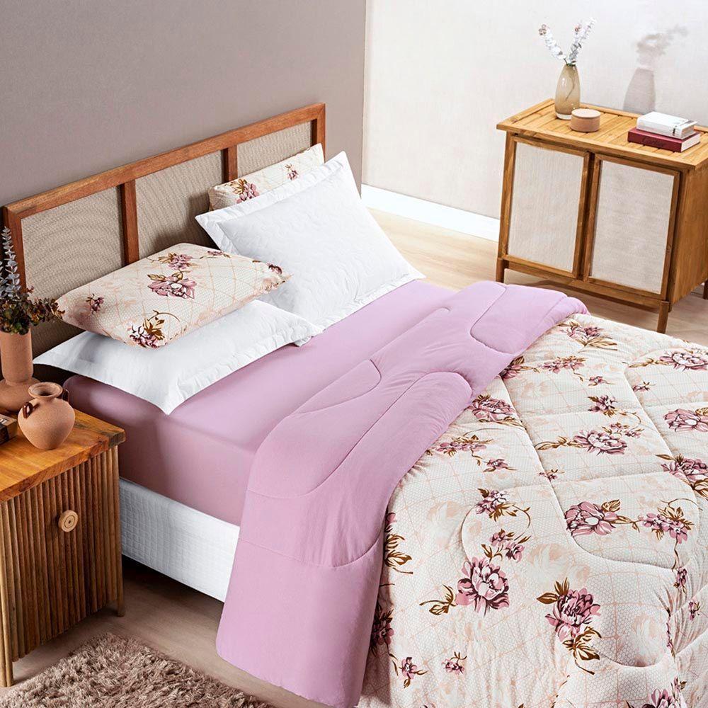 Kit Edredom Grace Super King 01 Peça 100% Algodão Dupla Face Extra Macio Estampado - Rosê Floral - 2