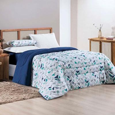 Kit Edredom Grace Queen 01 Peça 100% Algodão Dupla Face Extra Macio Estampado - Azul Geométrico