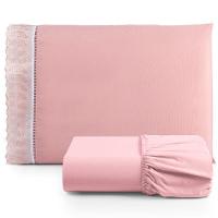 Jogo De Lençol Solteiro 2 Pçs Basic Percal 180 Fios Lese Bordado Inglês - Rosa - 1