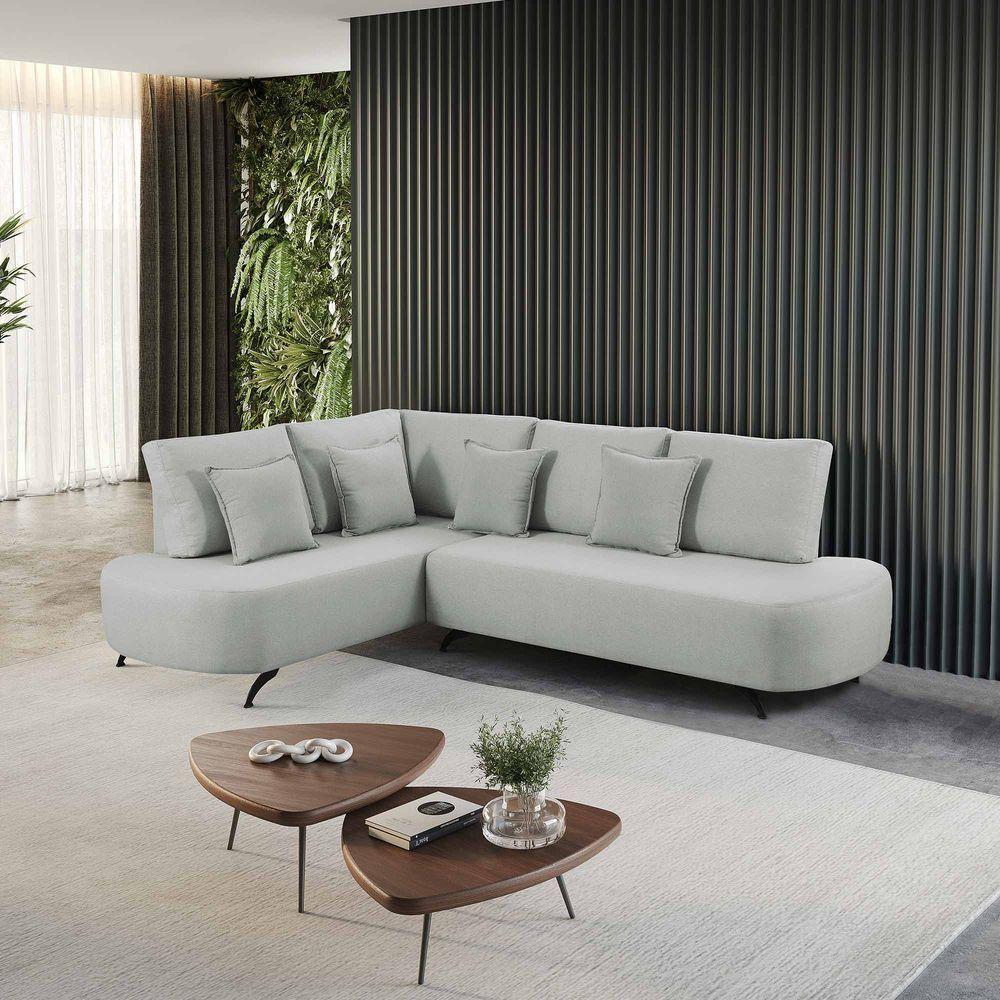 Sofá De Canto Nori Curva Ld 2,61m Em Linho Com Pés De Metal Cor Gelo 2322 - 4