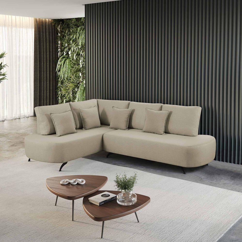 Sofá De Canto Nori Curva Ld 2,61m Em Linho Com Pés De Metal Cor Creme 2321 - 4