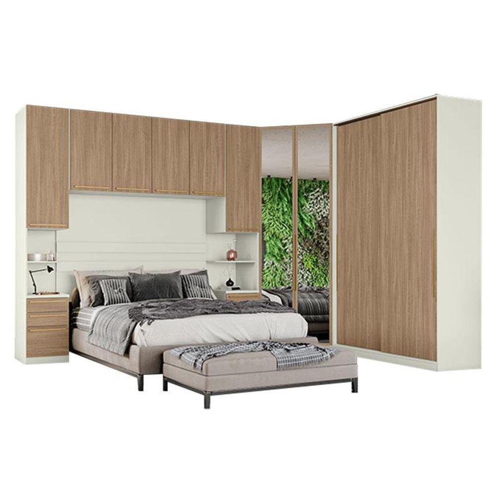 Quarto Modulado Casal Ambiente 5 Seletto 5 Peças Areia Jequitibá - Henn - 2