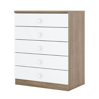 Cômoda Infantil Pique-Esconde 5 Gavetas MDF com Puxador Plástico Branco Rústico
