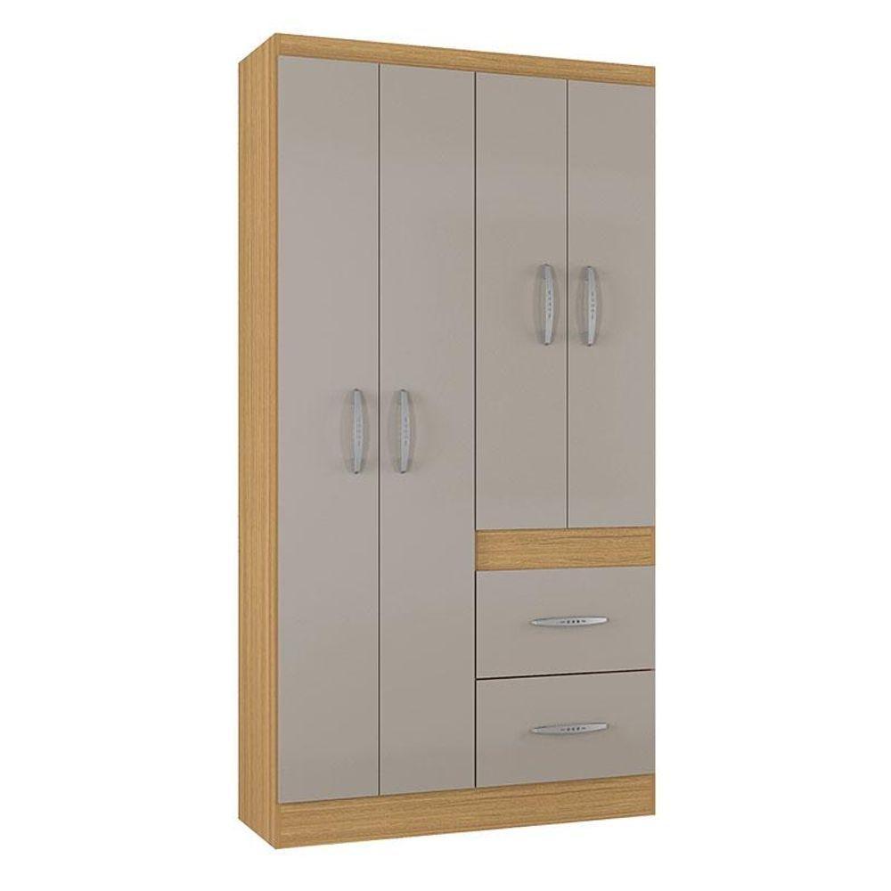 Cômoda 868 4 Gavetas E 1 Porta Com Guarda Roupa Solteiro Milão 4 Portas Damasco Off White - Poquema - 2