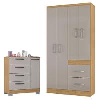 Cômoda 868 4 Gavetas E 1 Porta Com Guarda Roupa Solteiro Milão 4 Portas Damasco Off White - Poquema - 5