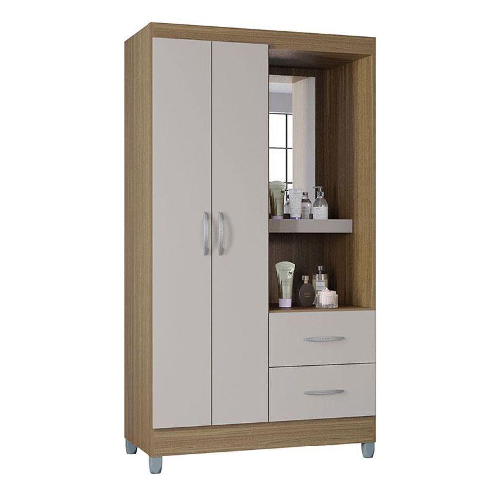 Cômoda 867 4 Gavetas Com Guarda Roupa Solteiro Córdoba 2 Portas Castanho Off White - Poquema - 3