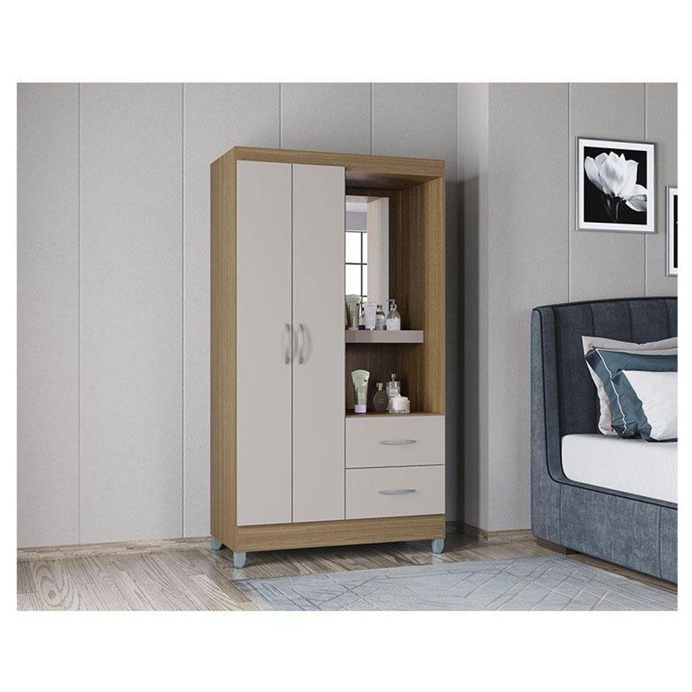 Cômoda 867 4 Gavetas Com Guarda Roupa Solteiro Córdoba 2 Portas Castanho Off White - Poquema - 4