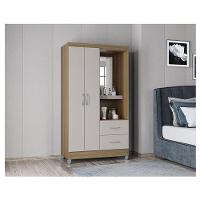 Cômoda 867 4 Gavetas Com Guarda Roupa Solteiro Córdoba 2 Portas Castanho Off White - Poquema