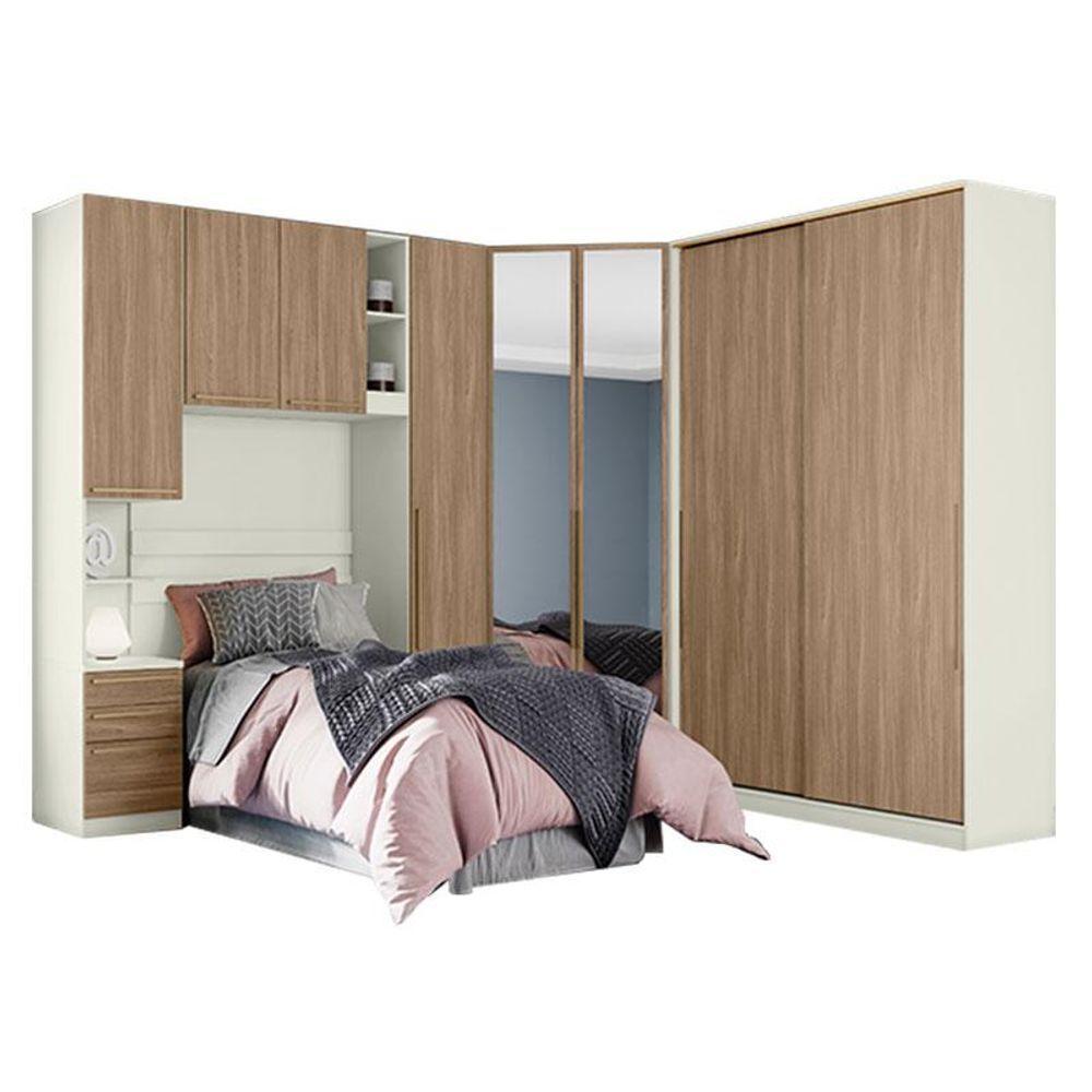 Quarto Modulado Solteiro Ambiente 2 Seletto 5 Peças Areia Jequitibá - Henn - 1