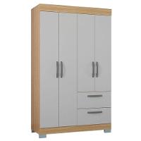 Guarda Roupa Solteiro Tóquio 4 Portas Com Armário Multiuso 2 Portas Pequeno Damasco Off White - Poquema - 3